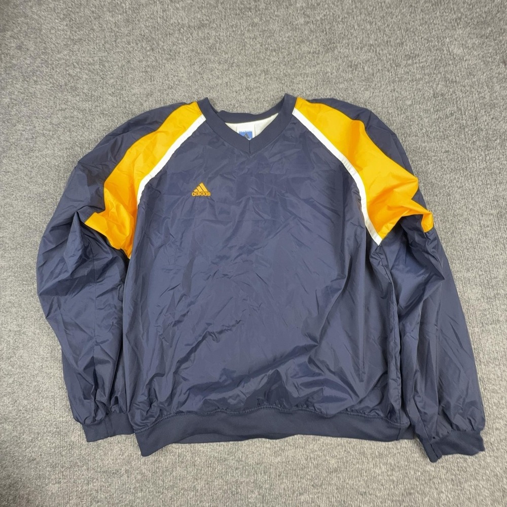 Adidas Jacket Mens XL Blue Yellow V Neck Pullover Windbreaker Lined Colorblock